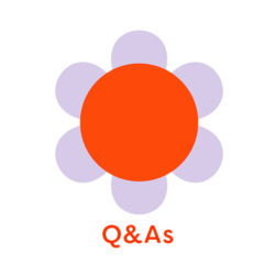 Illustration of Red and purple flower with the word 'Q&As'