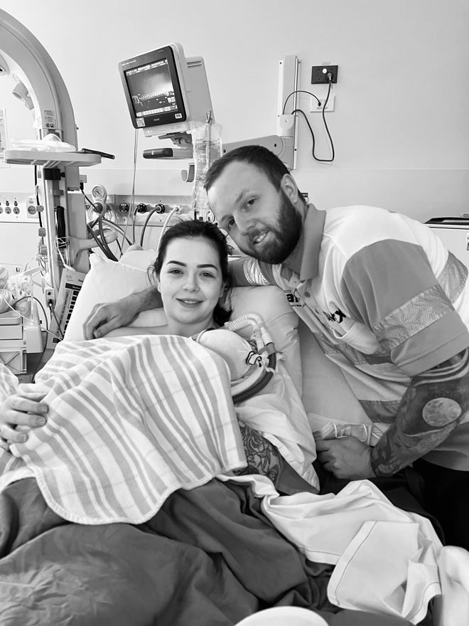Brooke, her husband and baby in hospital after giving birth
