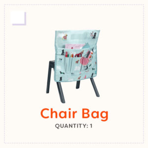 A chair bag full of school supplies on the back of a chair