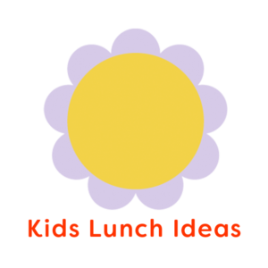 Illustration of yellow flower with lavender petals with the text 'kids lunch ideas'