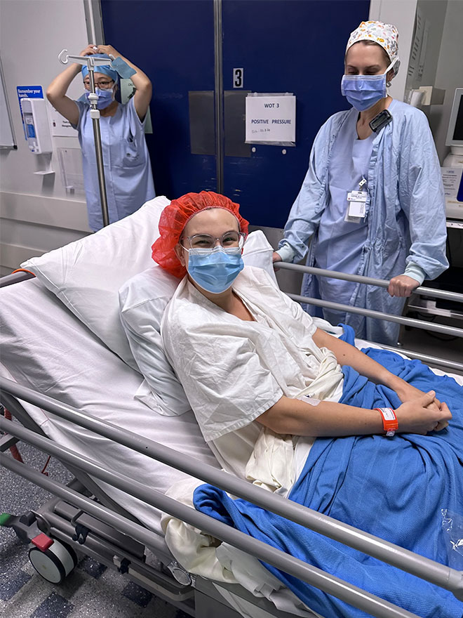 Kirsty before going into surgery