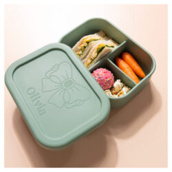 The Mapley bento box half opened in green