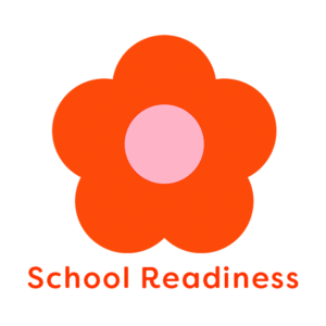 Illustration of tangerine and pink flower with words 'School Readiness'