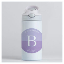 Tinyme Personalised Water Bottle with a purple circle and a B on a front