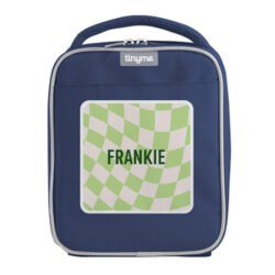 Tinyme Personalised Lunch Bag in blue with the name Frankie on the front