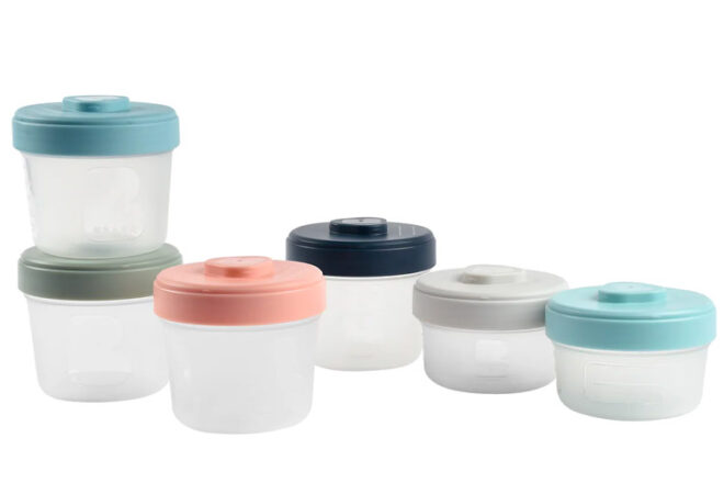 Beaba snack container set showing all the colours