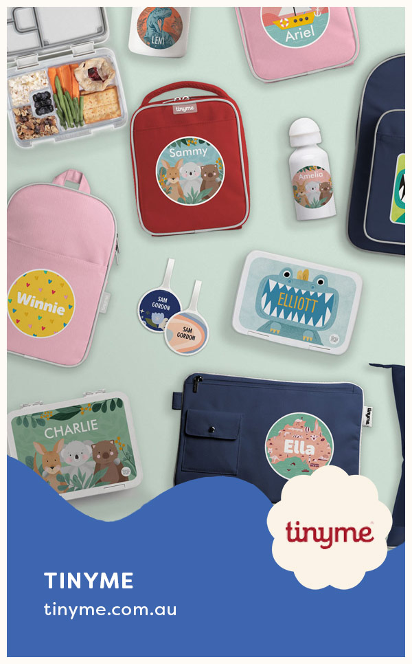 Collection of Tinyme personalised back to school supplies linking to tinyme website