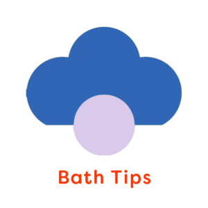 Illustration of Blue flower with the words 'Bath Tips'