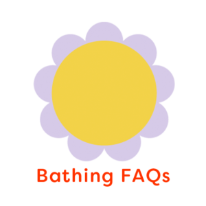 Illustration of Yellow flower with the words 'Bathing FAQs'