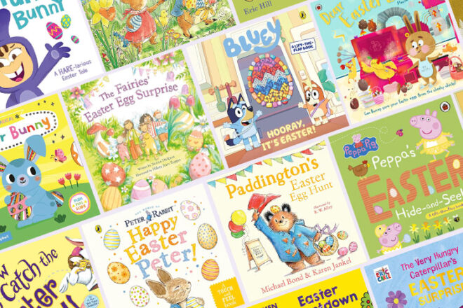 Rows showing different Easter books for kids