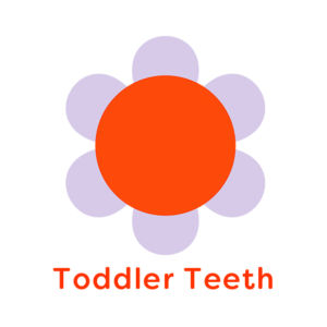 Illustration of tangerine and lavender flower with words 'Toddler Teeth'