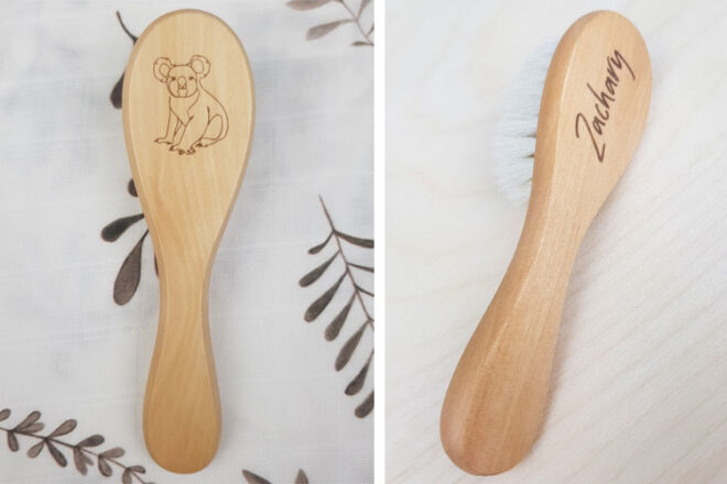 CoCreativeDesign Personalised hair brush with a koala design and the name Zachary