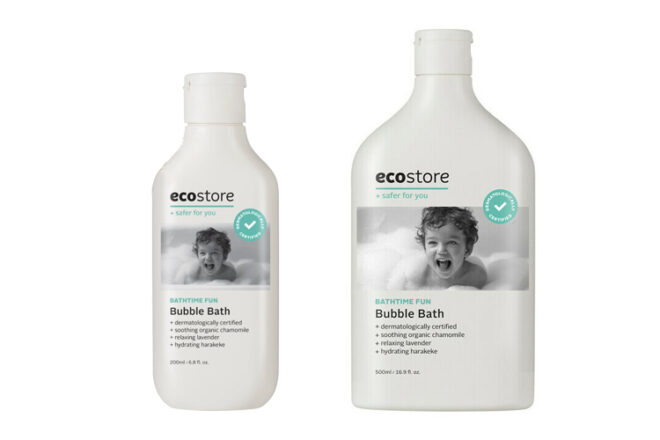 two sizes of Ecostore baby bubble bath, 200 and 500 mls