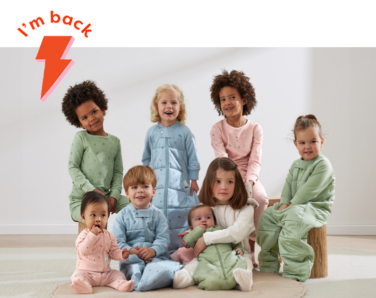 Children of different ages and genders wearing ergoPouch's Autumn Winter Heritage Collection