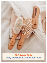The Shellamy Baby 3 piece wooden baby hairbrush and comb set