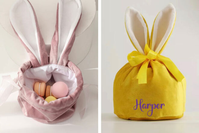 Two of the Easter Bunny Sack/Baskets from The Lettered Collective