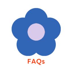 Illustration of blue and lavender flower with words FAQs