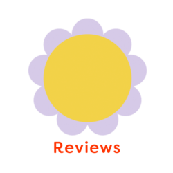 Illustration of Yellow and lavender flower with words reviews