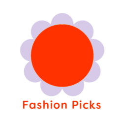 Illustration of tangerine and pink flower with words fashion picks