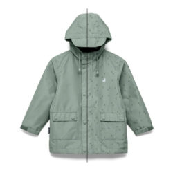 Crywork magic changing rain jacket showing the pattern in sage