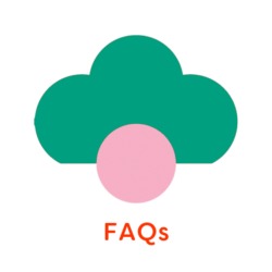 Illustration of green and pink flower with word FAQs