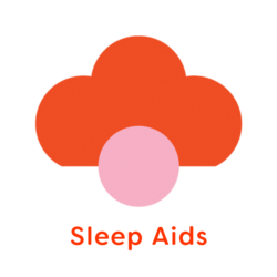 Illustration of tangerine and pink flower with words 'sleep aids'