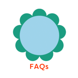 Illustration of blue and green flower with words FAQs
