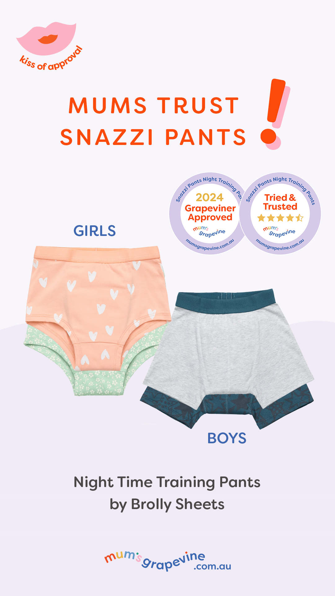Illustration of Snazzi Pants Night Training Pants with 4.5 star review badge