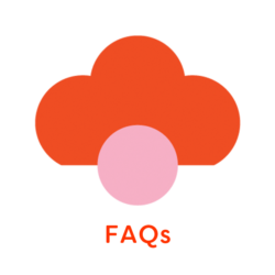 Illustration of tangerine and pink flower with words FAQs
