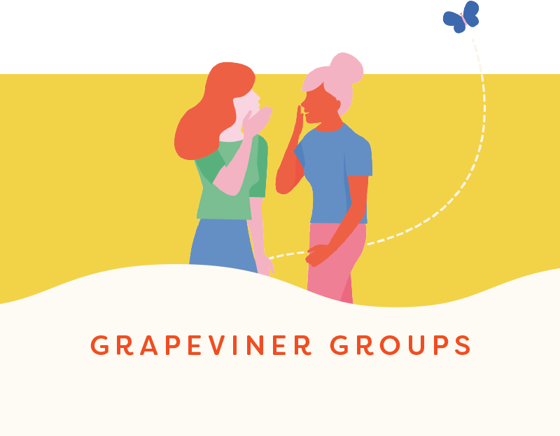 Illustration of two mums talking with the words' Join our Groups'