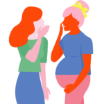 Expecting mother whispering to a friend
