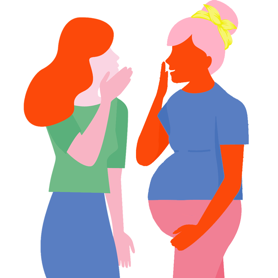Expecting mother whispering to a friend