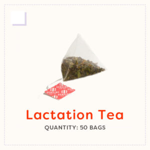 A pyramid-shaped tea bag containing loose-leaf herbal tea.