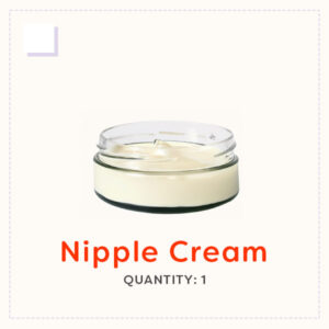 A small open glass jar containing smooth white nipple balm.