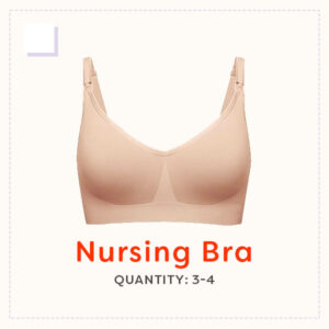 A beige, seamless wire-free nursing bra.