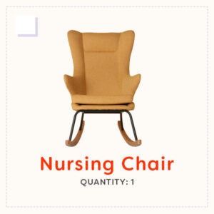 An orange upholstered rocking chair designed for nursing