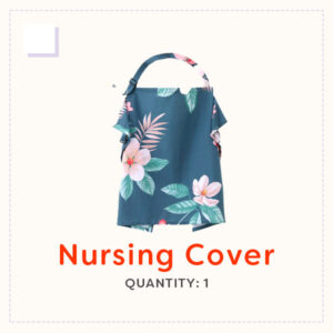 A floral patterned nursing cover with a rigid neckline.