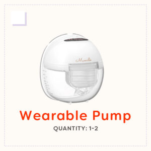 A white, pebble-shaped wearable electric breast pump.