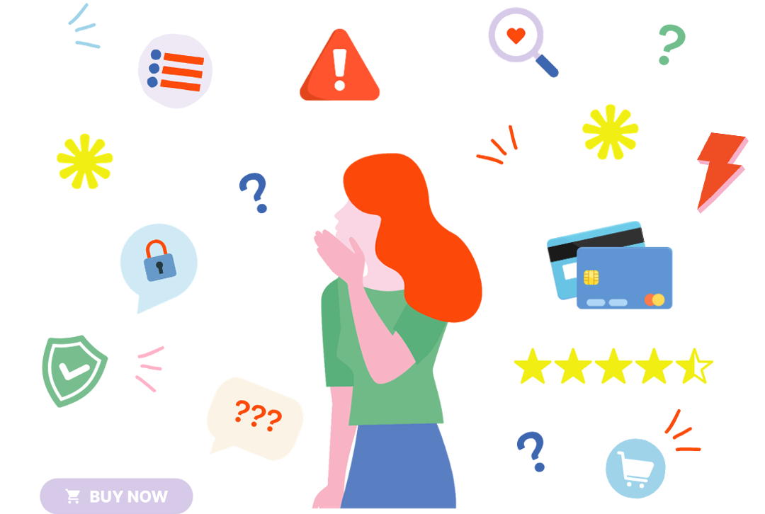 Illustration of two overwhelmed mums surrounded by confusing baby products and shopping choices