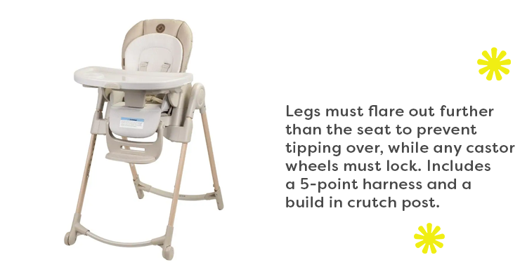 High chair with a five-point safety harness
