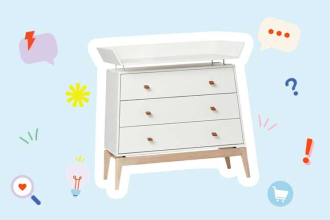 Change table surrounded by baby gear illustrations