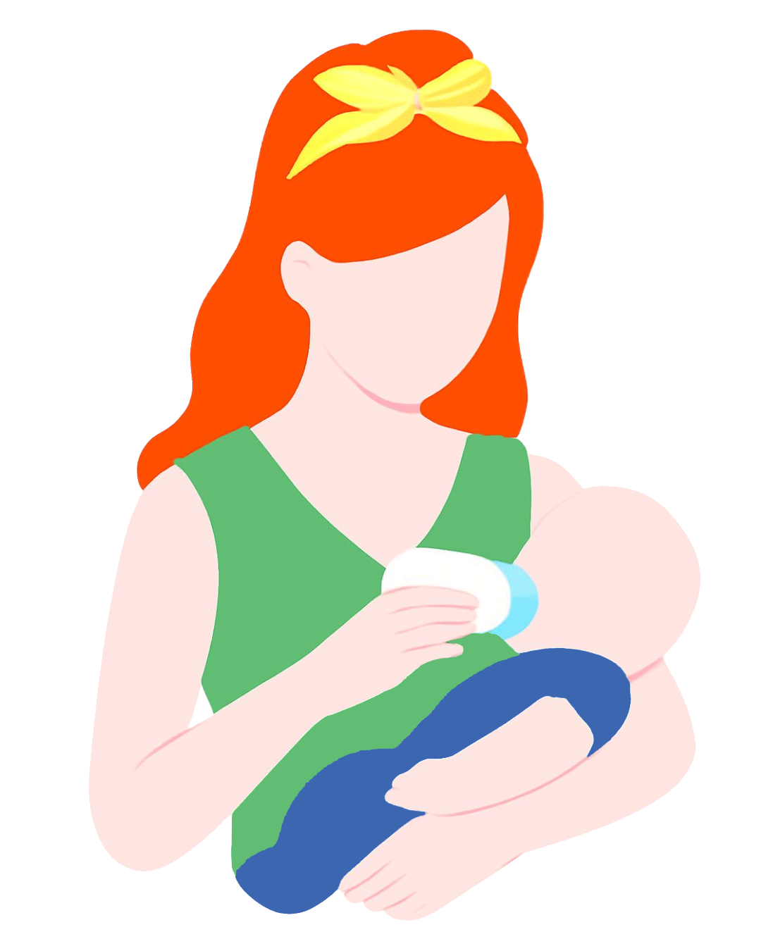 An illustration of a mother bottle feeding her baby