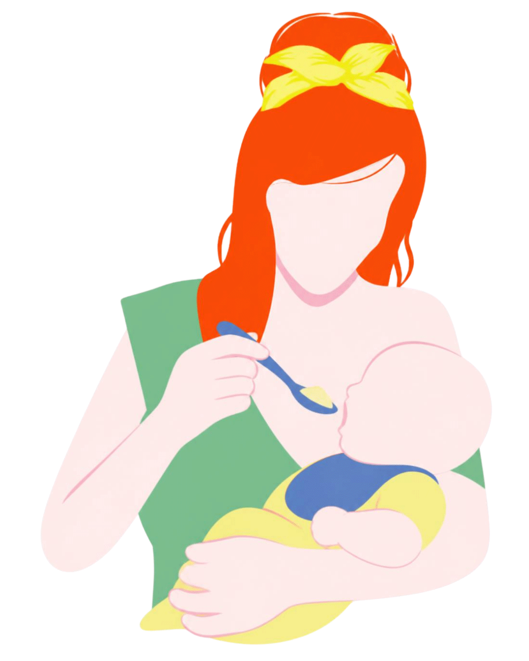 Illustration of mother feeding baby with a spoon