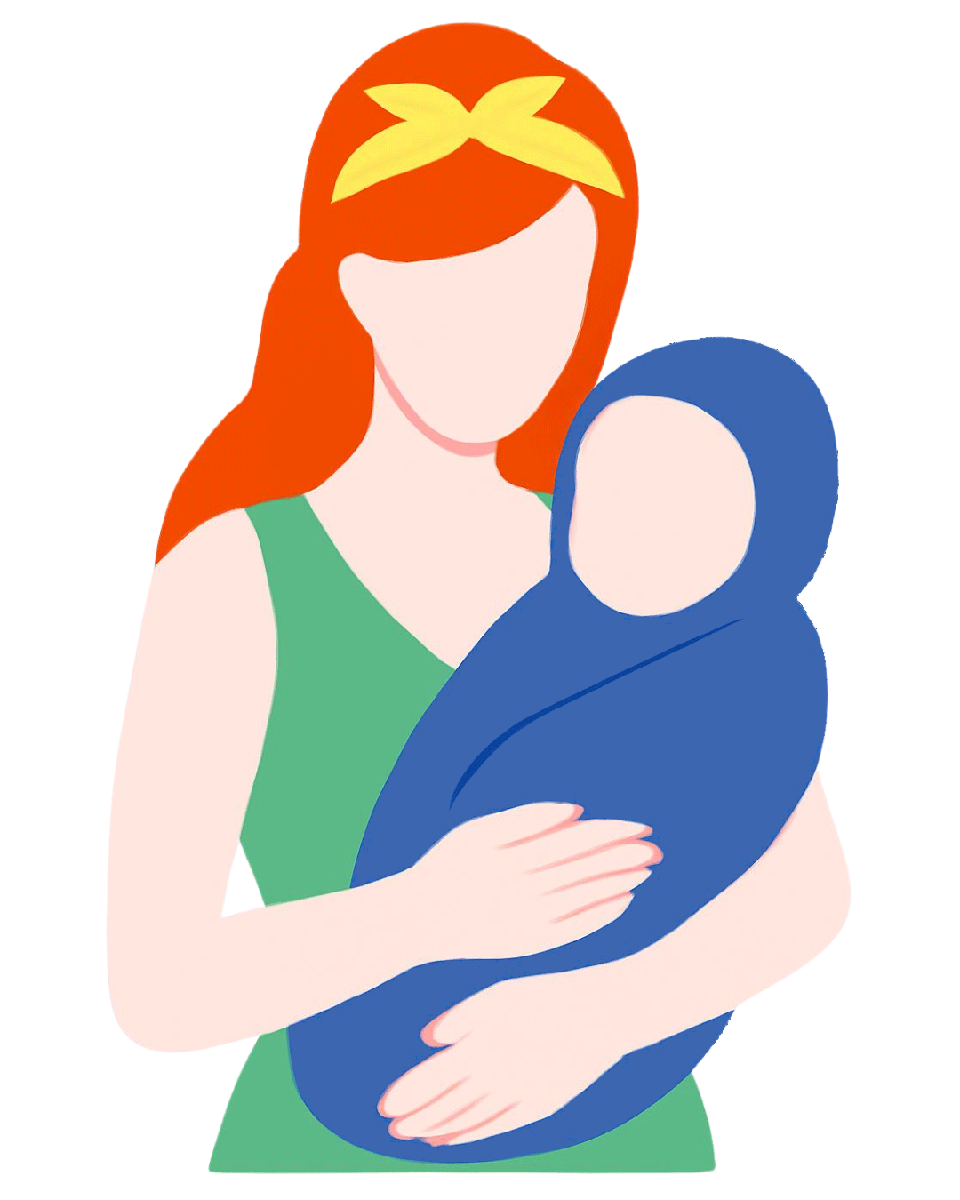 Illustration of mother holding a baby wrapped in a towel