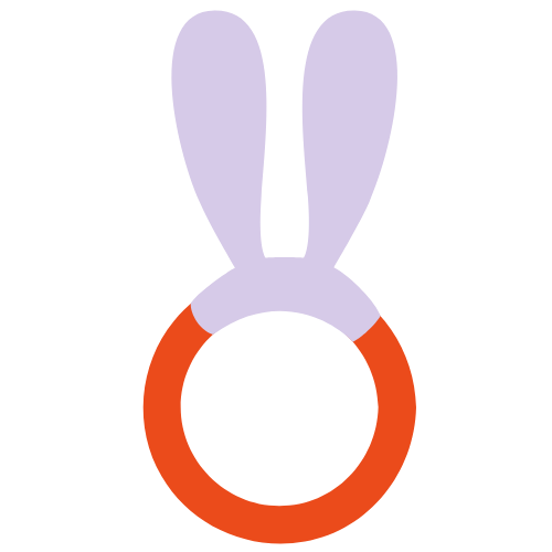 Illustration of teething ring and bunny ears